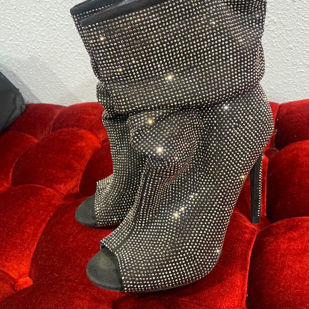 Lightly used rhinstone open toe heel boots